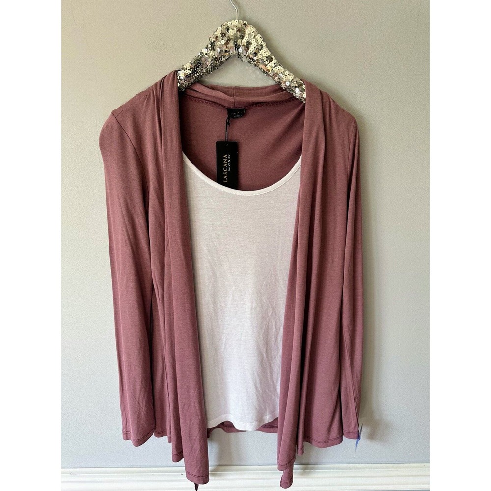 NWT Lascana by Venus Cardigan Dark Rose Pink w/ White Scoop Neck Size EU 32